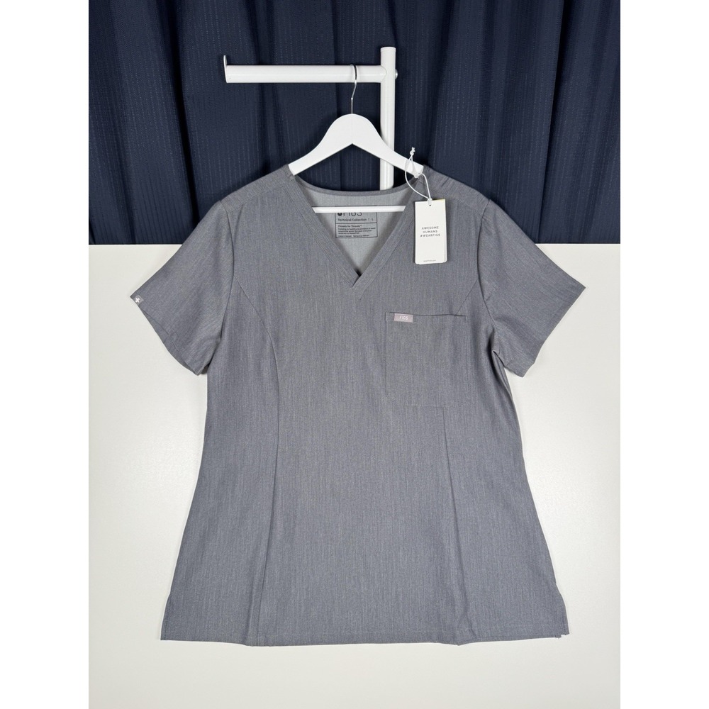 NEW - FIGS Technical Collcetion Catarine Slim Scrub Top - Gray - Women's Large